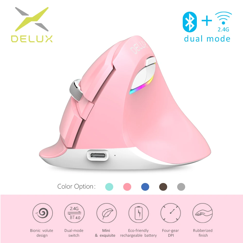 Delux M618 мини эргономичная игровая беспроводная мышь вертикальная Bluetooth 2 4 ГГц