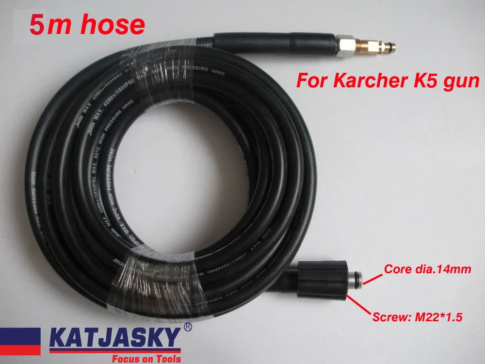 

5M Car washer hose fit Karcher K5 connector 400Bar 5800PSI, M22*1.5 *14mm ,high pressure washer hose