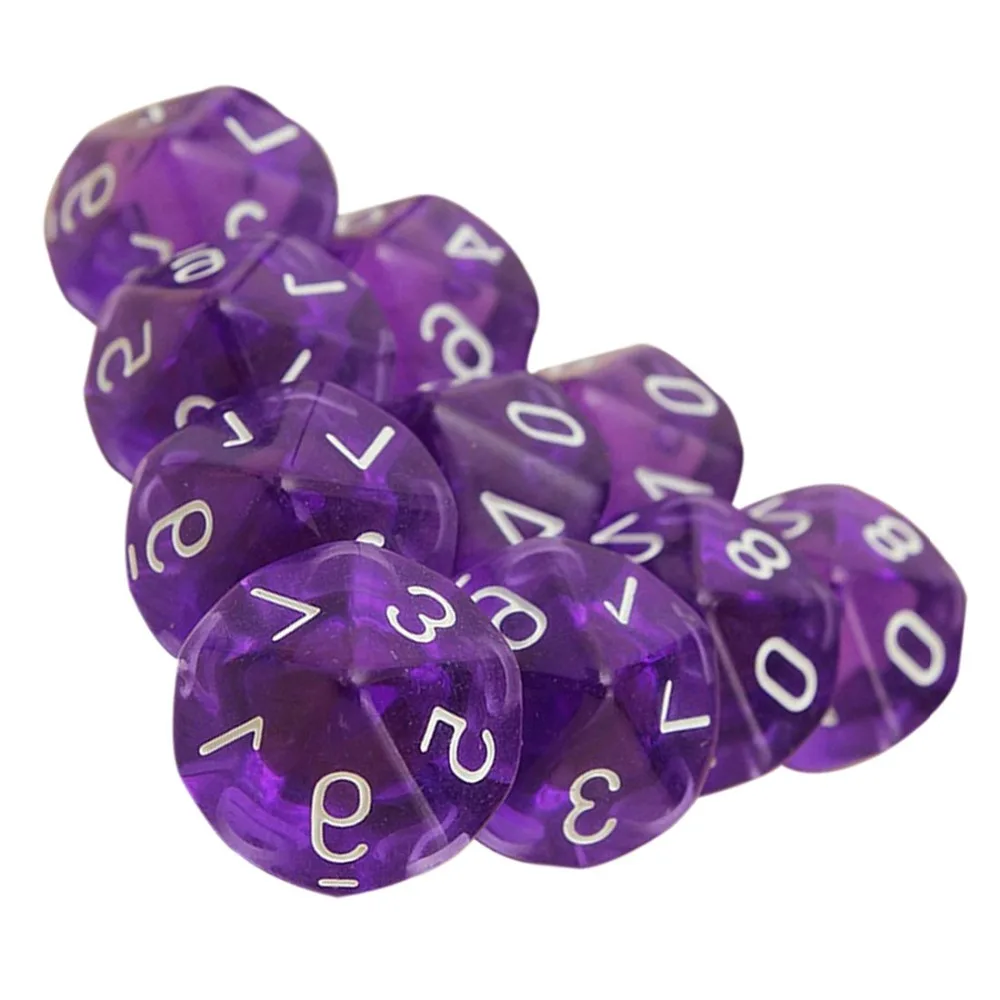 Десятисторонние кубики для RPG Dungeons & Dragons настольные игры прозрачные фиолетовые 10