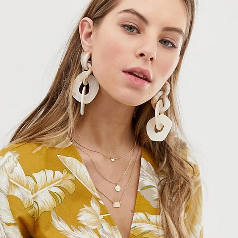 Серьги подвески FishSheep большие акриловые серьги с винтажной геометрией длинные