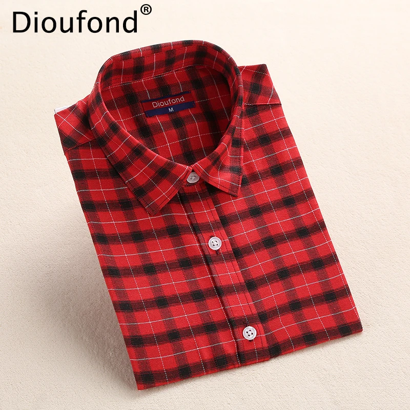 Осенняя клетчатая рубашка Dioufond женская классическая с длинным рукавом