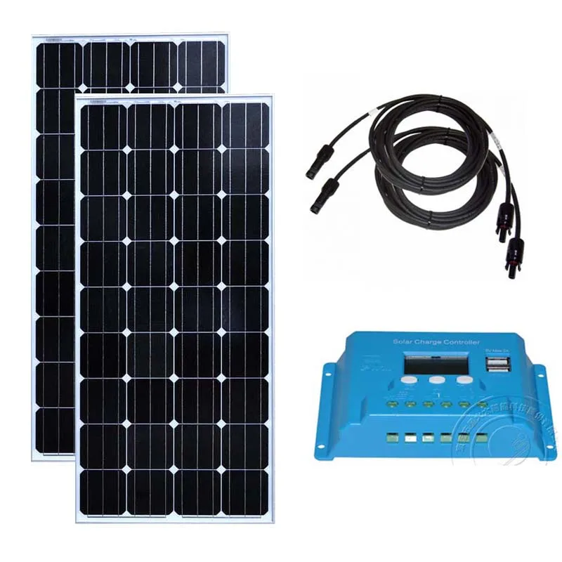 

Kit Solaire 300 Watt Solar Panel 12v 150w Monocrystalline 2 PCs Solar Charge Controller 12v/24v 10A Off Grid System Motorhome