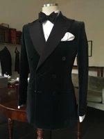 2017 latest coat pant designs black velvet double breasted men suit custom slim fit blazer 2 piece tuxedo groom suits masculino