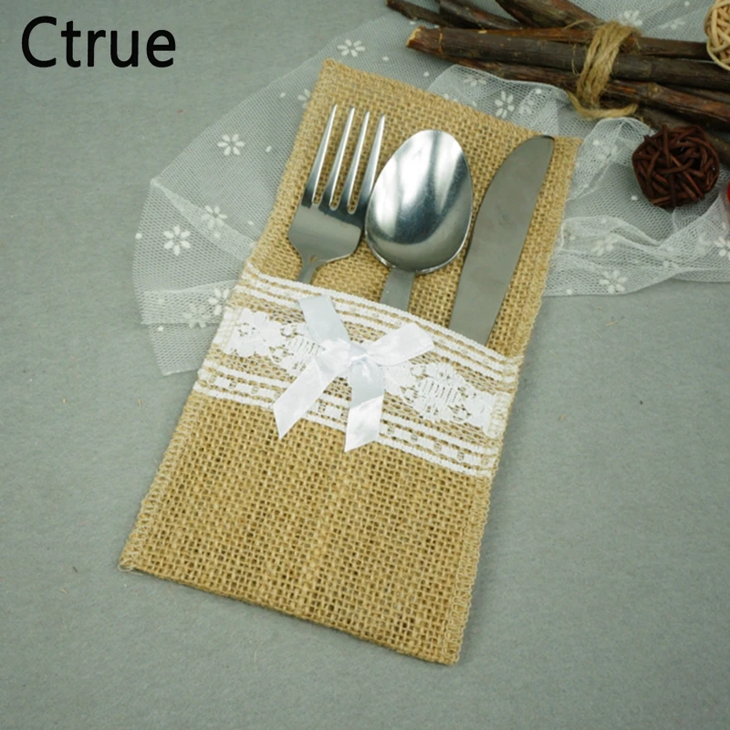 20 шт./лот Hessian деревенский Свадебный мешковина и кружева столовые приборы