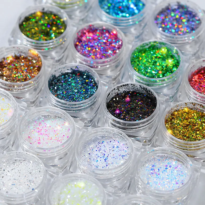 1 Set 12 Pots Holographic Platinum Nail Art Glitter Mix Flakes Sparkle Sequins Manicure Dust Laser Powder Nail Gel Decorations