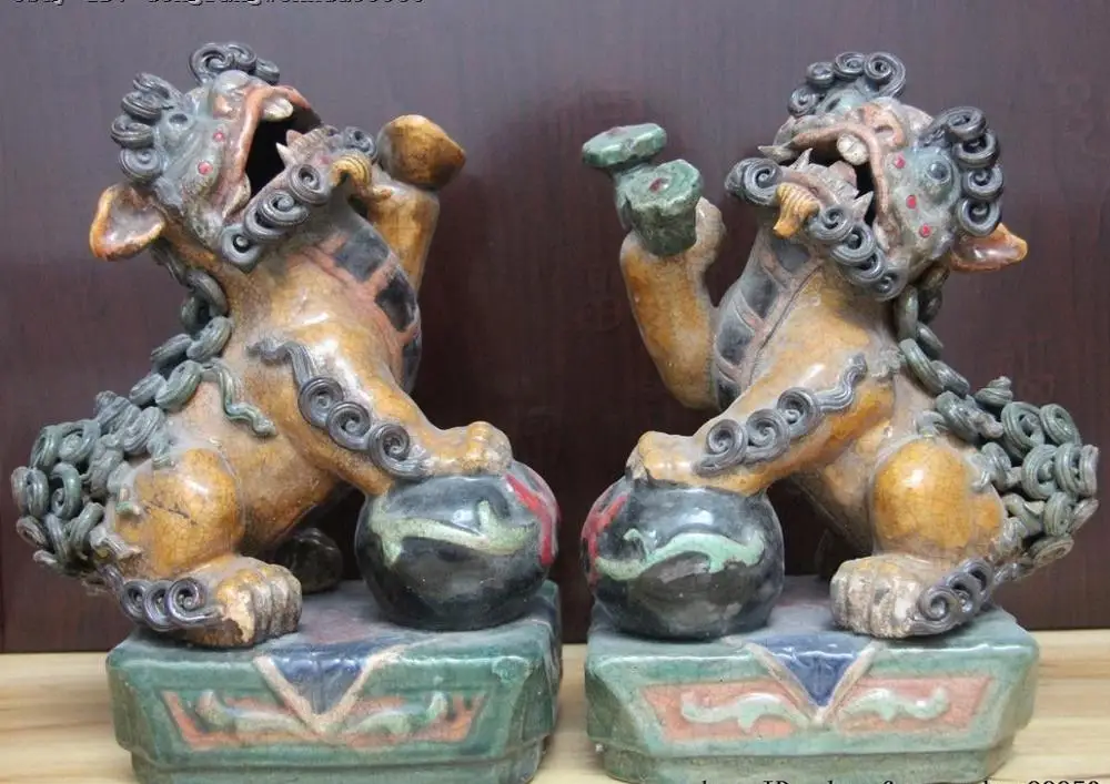 Китайская известная народная керамика фарфор WUCAI Ruyi Foo собака лев зверь цилинь