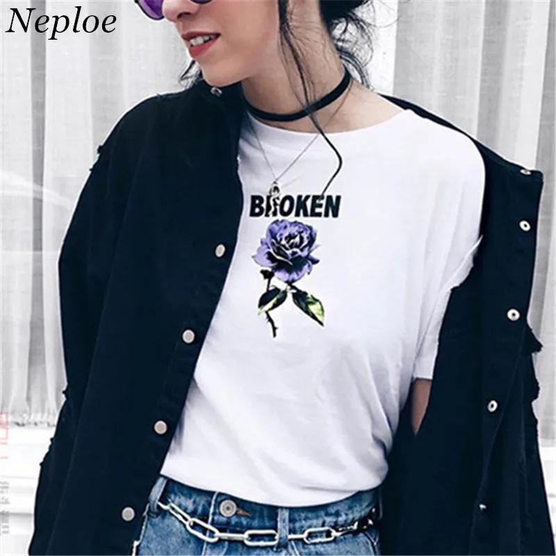 Neploe Новый Летний принт женские топы с коротким рукавом круглым вырезом Футболка