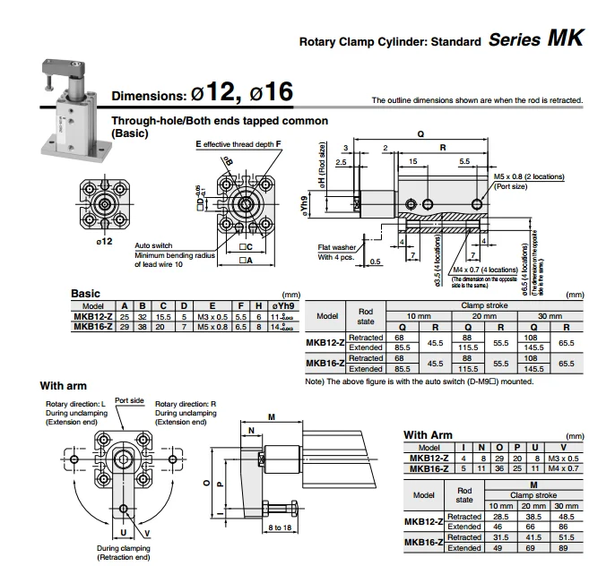 MKB20-10R MKB20-20R MKB20-30R MKB20-10L MKB20-20L MKB20-30L SMC Поворотный зажимной цилиндр воздуха MKB серии