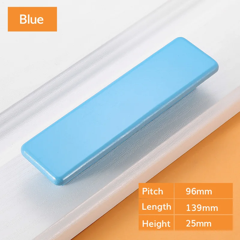 Blue 96mm Деревянные дверные ручки, Детские кухонные ручки и ручки для шкафа, Мебельная ручка для шкафа, цветные круглые ручки для ящиков - Цвет: Blue 96mm