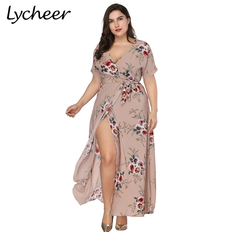 Женское пляжное платье Lycheer длинное большого размера с коротким рукавом и