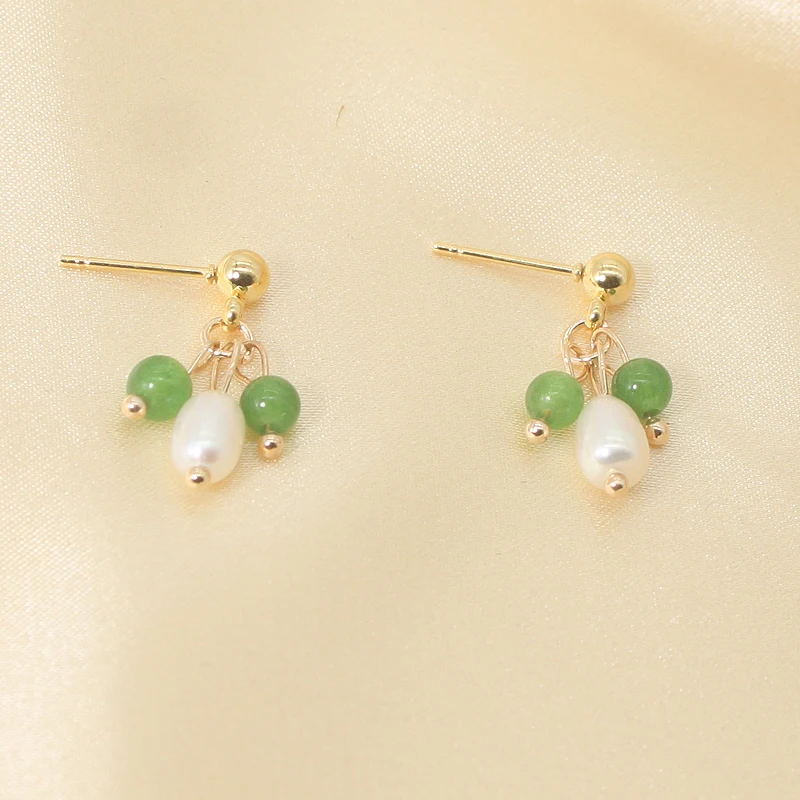Price Favorable Natural Freshwater Pearls Earrings Green Stone Gold Stud For Women Earring Jewelry Gift | Украшения и аксессуары