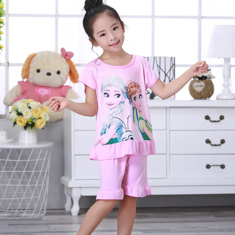 Одежда для сна Принцессы Disney Эльза Детские пижамные штаны + Пижамный топ летняя