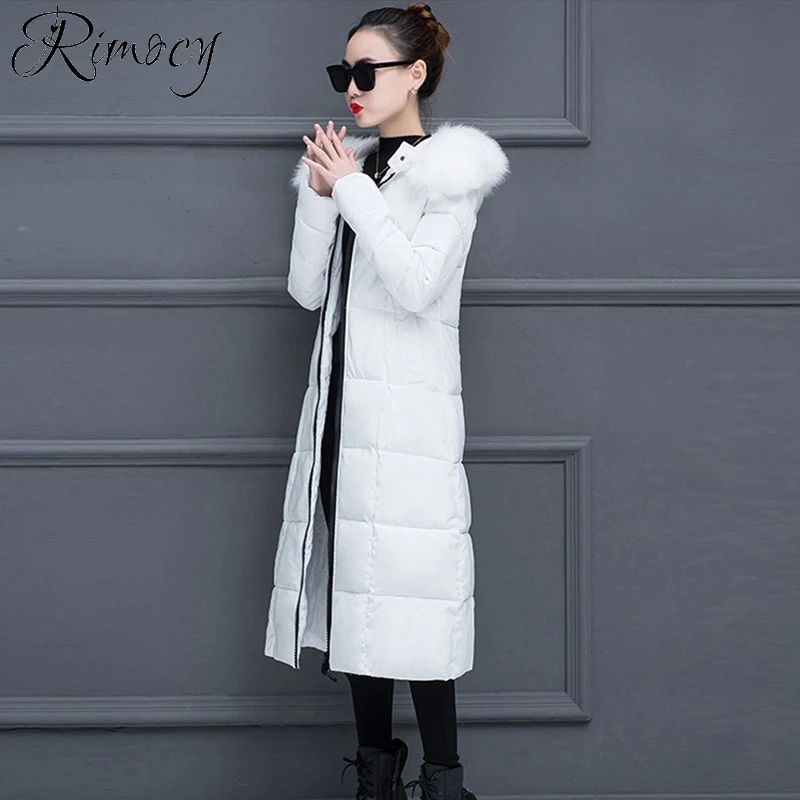 Rimocy 2019 Новинка зимы Длинные парки Женская мода меховой воротник пальто для