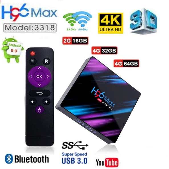 H96 Max Plus 5 шт. rk3188 4 Гб 64 ГБ Android tv Box 9,0 Smart tv Box 2,4G/5 ГГц Wifi HDR 4K H.265 4 ГБ 32 ГБ медиаплеер телеприставка