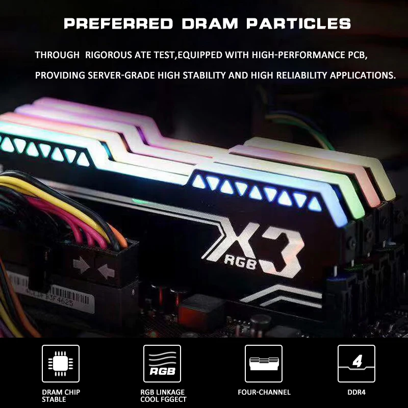 X3 RGB DDR4 8G 3200MHz Настольный игровой ОЗУ 288 PIN 1,35 V Электронный СПОРТИВНЫЙ ИГРОВОЙ светильник RGB Память ram для настольного ноутбука