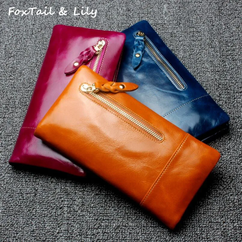 

FoxTail & Lily Genuine Leather Wallet for Men and Women Luxury Brand 2017 Long Purse Wallet Card Holder Clutch Bag High Quality