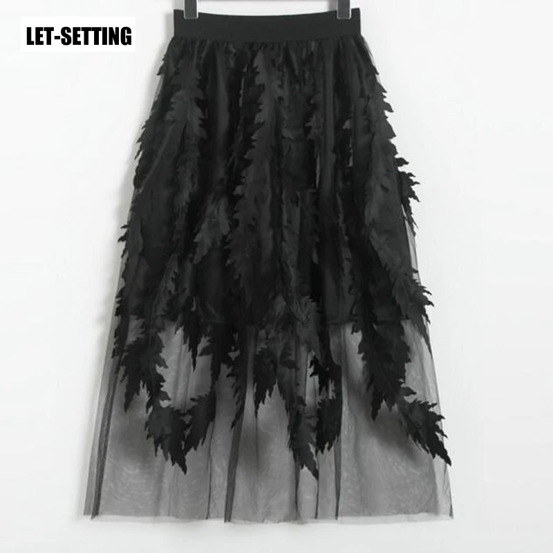 Женская сетчатая юбка с эластичным поясом Корейская летняя аппликацией в виде