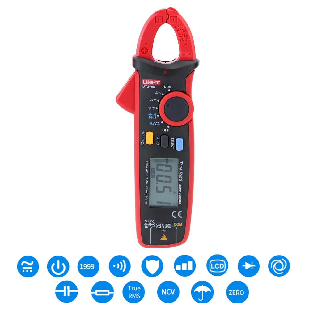 UNI T UT210D UT210E клещи True RMS Автоматический диапазон 200A цифровой измеритель емкости