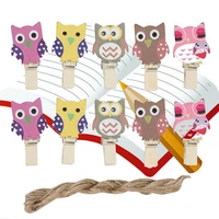 10pcsbag kawaii owl wooden clip photo paper postcard craft diy clips with hemp rope office binding supplies wholesale