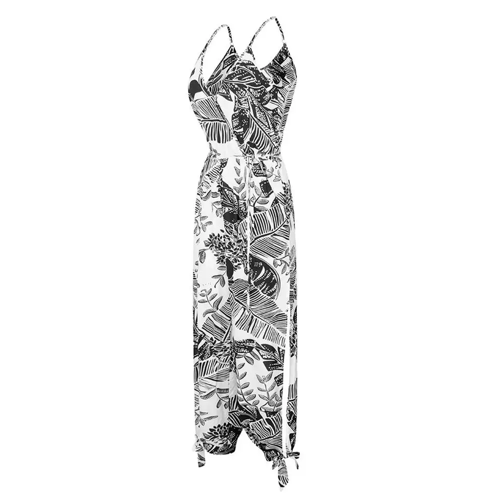 Женский хлопковый комбинезон без рукавов Длинный с v образным вырезом и принтом в