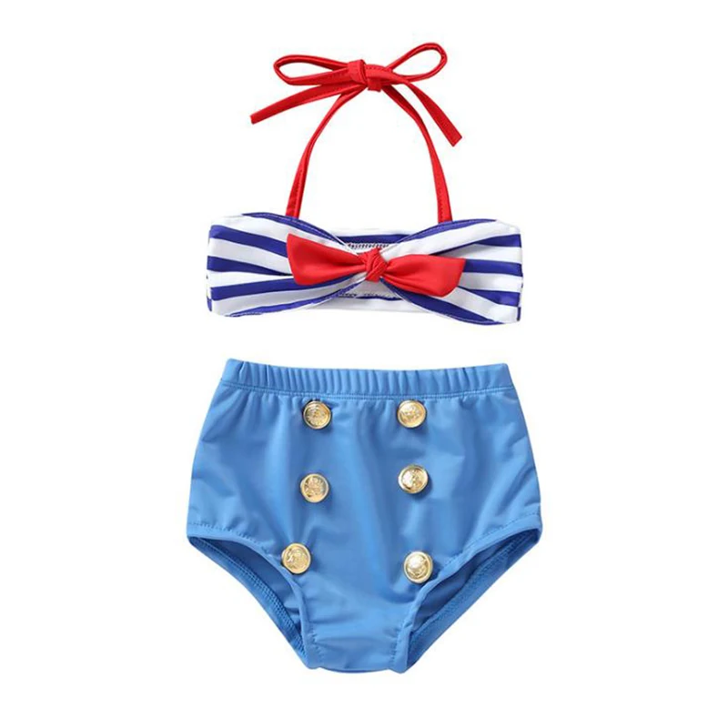 Синий купальный костюм из двух предметов для малышей детский полиэстера девочек