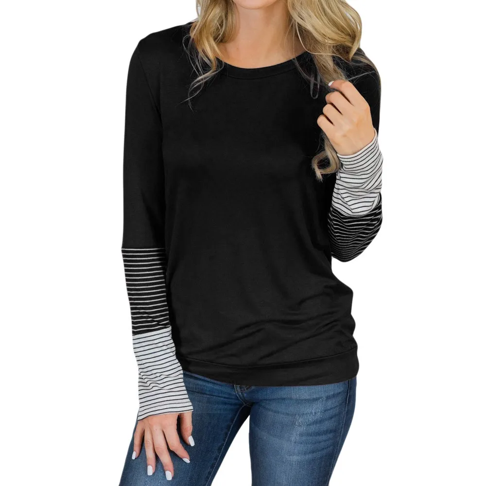 Женская блузка с длинным рукавом Лоскутная Блузка принтом в полоску модная