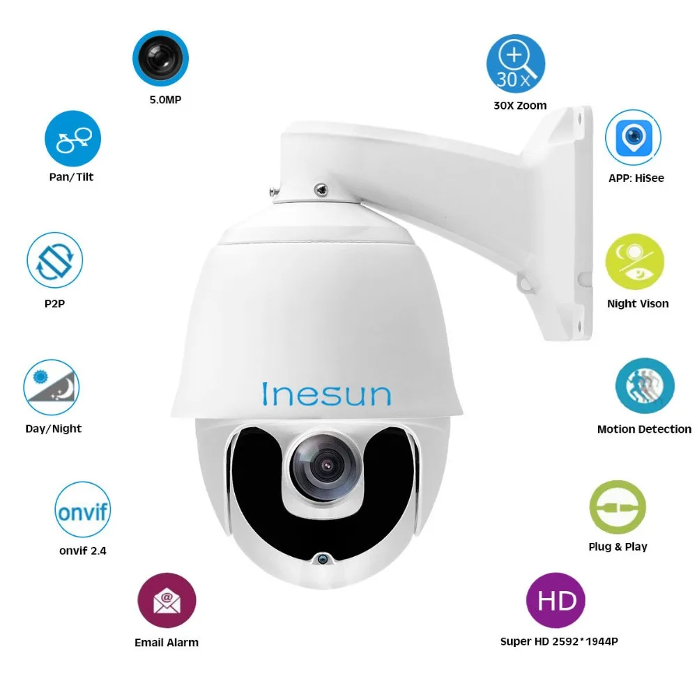 Inesun супер HD 5MP PTZ IP камера безопасности Открытый панорамирование/наклон 30X
