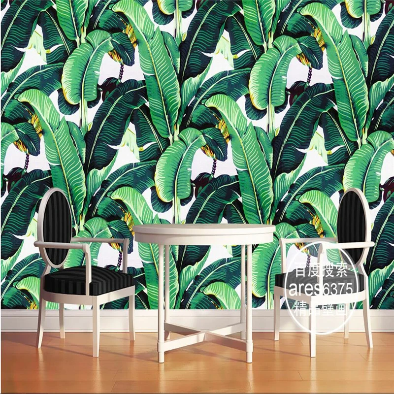 

beibehang Retro hand painted rain forest plant banana leaf garden wall paper Custom photo wallpaper for living room background