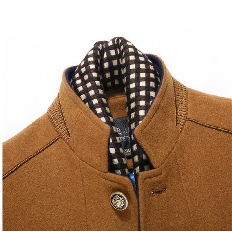 

2018 Turn-down collar single-breasted wool coat men's autumn winter casual thick warm woolen coats with detachable scarf