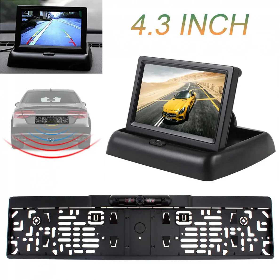 4,3 дюймов складной автомобильный монитор TFT-LCD дисплей помощь при парковке автомобиля с 4 ИК-светильник ЕС Автомобильная рамка номерного знака камера заднего вида