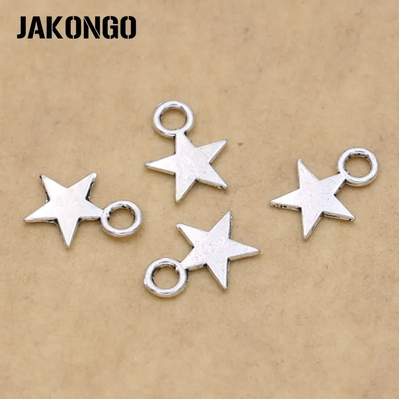 JAKONGO Antique Silver Plated Star Charm Pendants for Jewelry Making Bracelet Necklace Accessories Findings DIY 50Pcs/lot | Украшения и