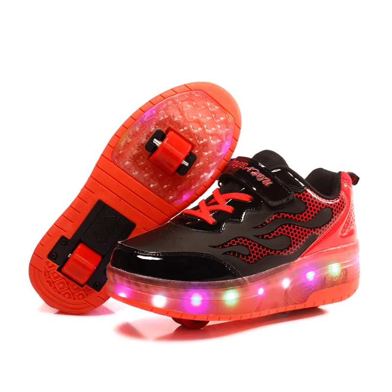 Two Wheels Pink Red Luminous Sneakers Led Light Roller Skate Shoes for Children Kids Boys Girls Up Unisex | Детская одежда и обувь