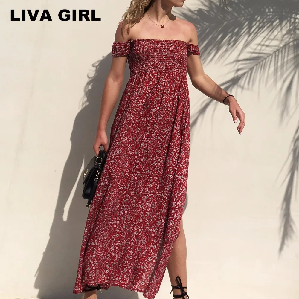 Открытые сбоку Сексуальная Boho печати Макси платье без бретелек ботильоны Длина