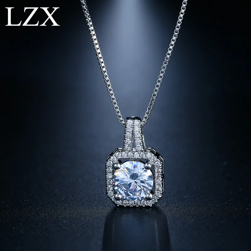 Круглая сверкающая Подвеска со стразами фианит белого золота ожерелье для