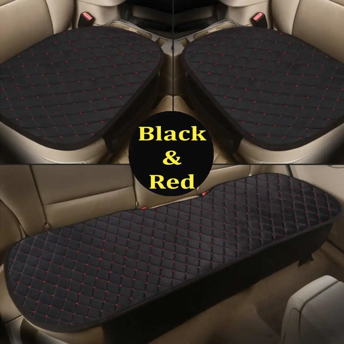 1 Set Black Red 1 комплект Универсальный 5 мест зимний теплый автомобильный чехол для сиденья мягкая бархатная плюшевая подушка для сиденья Передняя Задняя задняя подушка для автомобильного кресла протектор - Название цвета: 1 Set Black Red