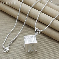 doteffil 925 sterling silver 18 inch snake chain square roman numerals pendant necklace for women wedding fashion jewelry