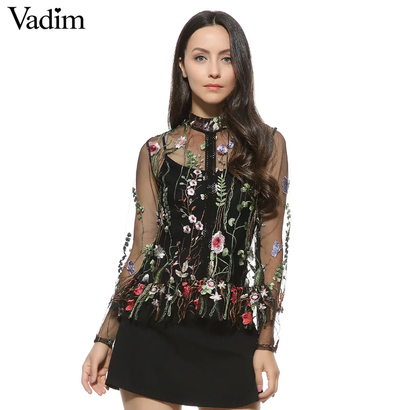 Блузка женская прозрачная с длинным рукавом и стоячим воротником LT1558|blouse brand|brand