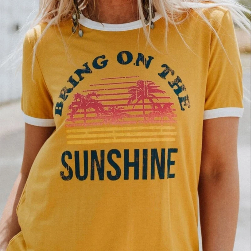 Футболка с надписью Bring on the sunshine Tumblr футболки графическим принтом летняя