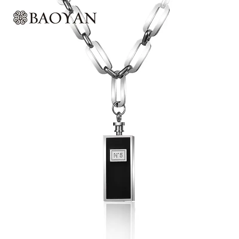 Baoyan серебряное и золотое покрытие из нержавеющей стали звено цепи ожерелья модный бренд ювелирный флакон для парфюма кулон ожерелья для женщин