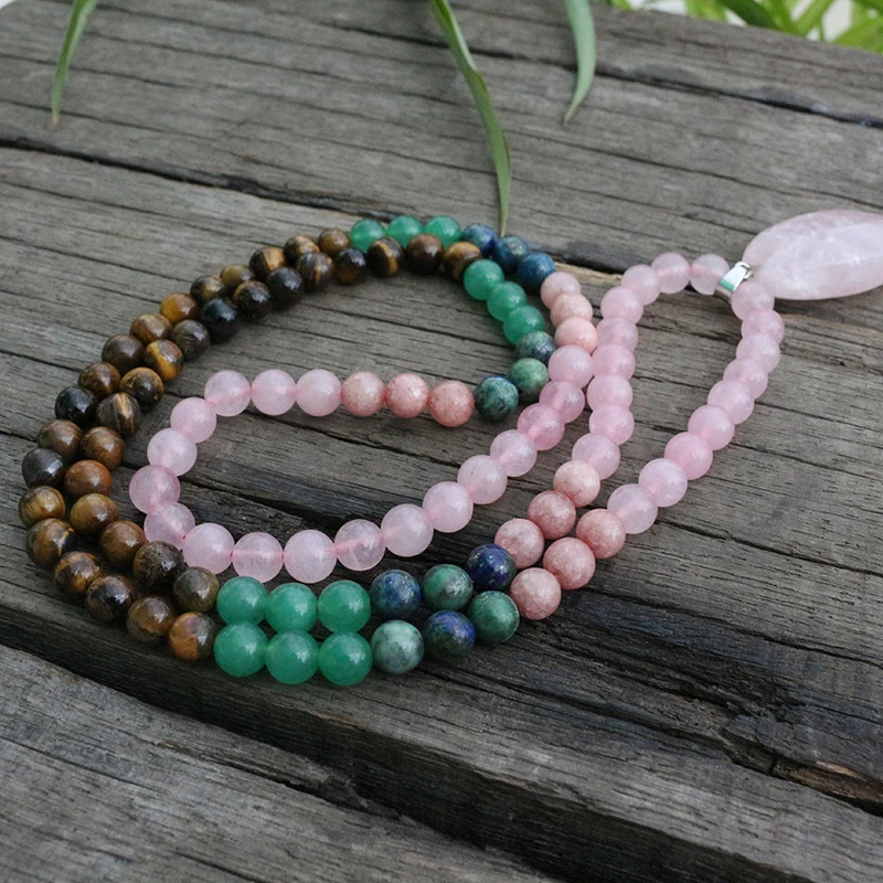 Бусины Из япапалы с розовым кварцем и тигровым глазом 8 мм 108 Мала ожерелье