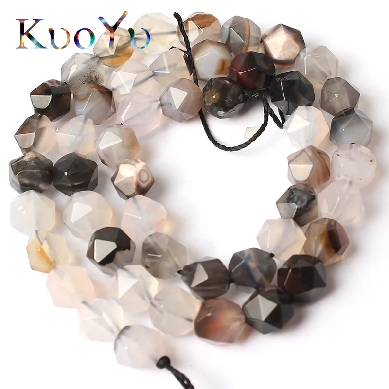 Граненые бусины из серого и белого агата незакрепленные каменные для