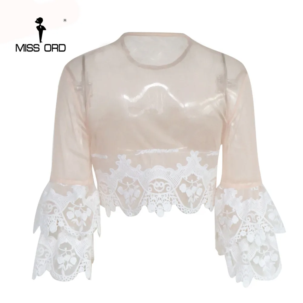 Missord 2020 Sexy O-neck long-sleeved Lace stitching tops FT4693 | Женская одежда