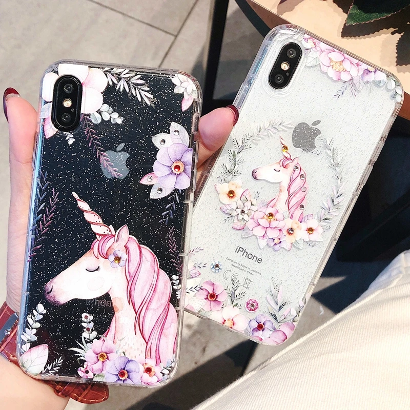Coque for iPhone 7 7Plus Case Luxury Glitter Rhinestone Unicorn Phone on 6 6S 8 Plus X Cover Women |