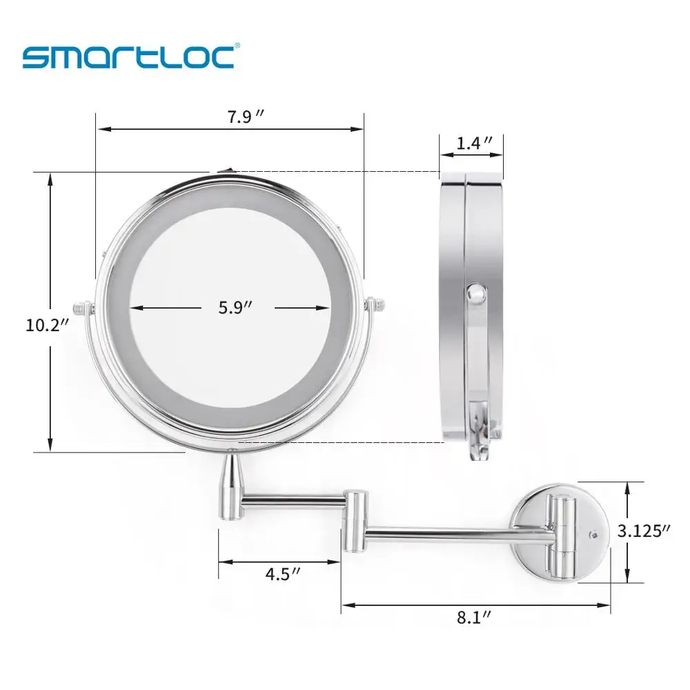 Smartloc 5x увеличительные светодиодные светильники для бритья настенное зеркало