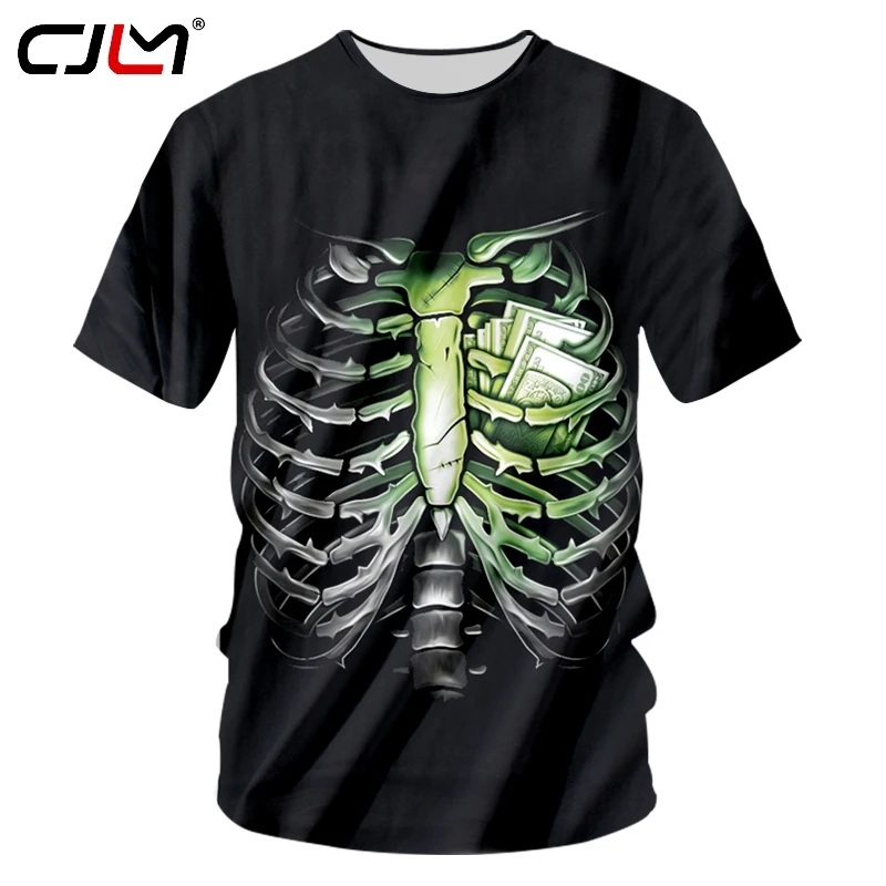 

CJLM Man New Trend Tees Shirt 3D Printed Funny Human Bones And Money T Shirts Oversized 5Xl 6XL Harajuku Summer O Neck Tshirt