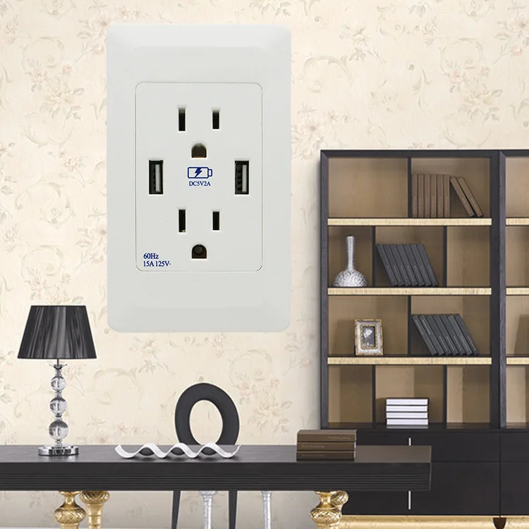 15A US Standard Socket White American USB Panel Anti - leakage Smart Charger | Электроника