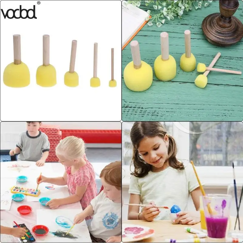 5 шт./компл. губчатые кисти для рисования игрушки деревянная ручка печать детей и