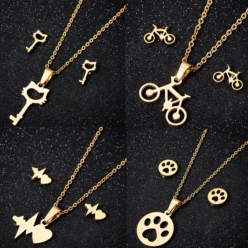 Милые полые серьги с котом для женщин Детские золотые велосипедной лапой