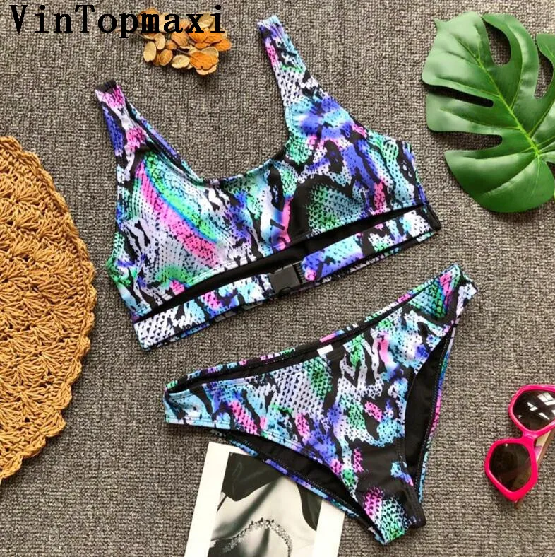 2018 New Bikini Leopard Swimsuit Women Crop Top Swimwear Buckle Brazilian Set Bandeau Beach Wear knotted Swim Suit |