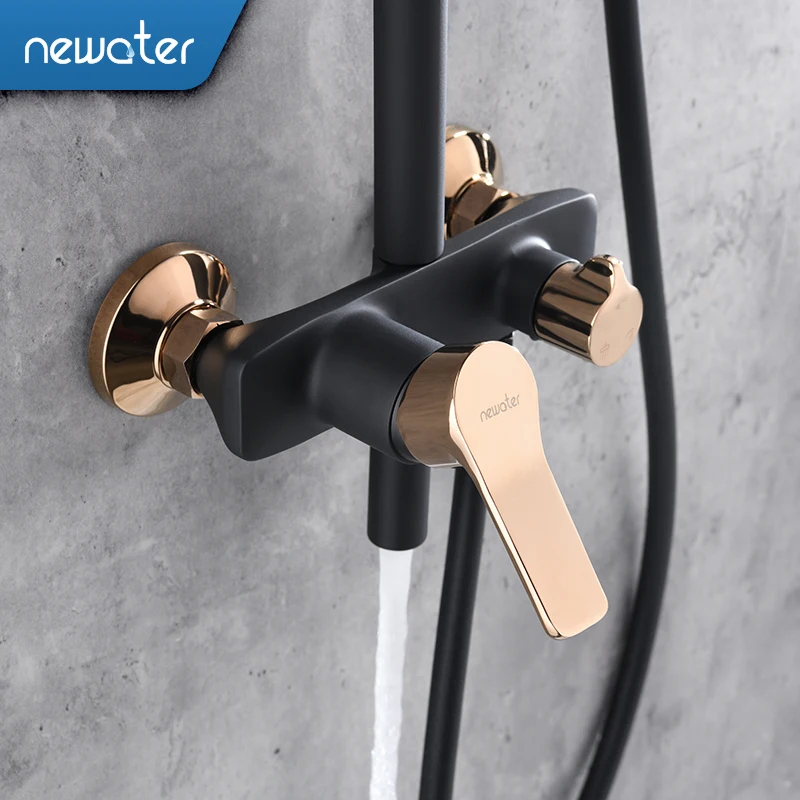 Newater черный смеситель для душа набор в стену ванная комната хром Настенный